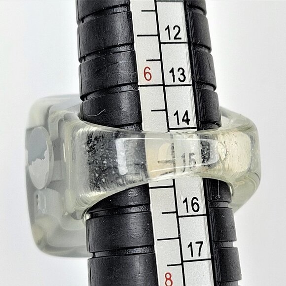 Chunky Square Resin Lucite Ring With Grey And White Pill Beads See Through Ring - Picture 7 of 11